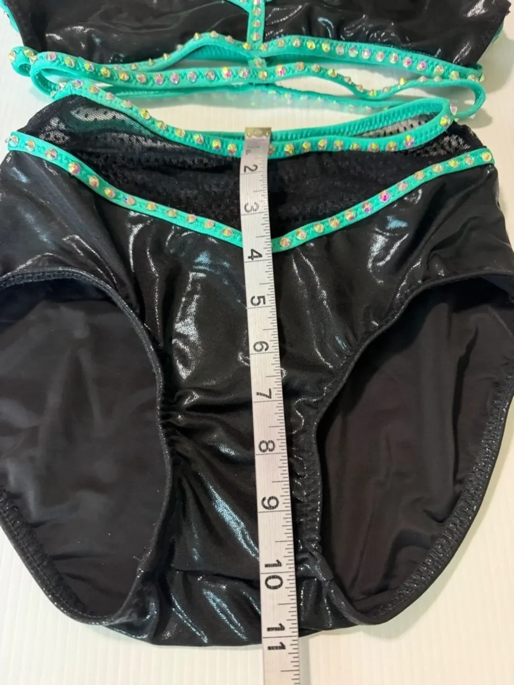 Custom dance costume leotard black aqua blue 2 piece SA-Small adult